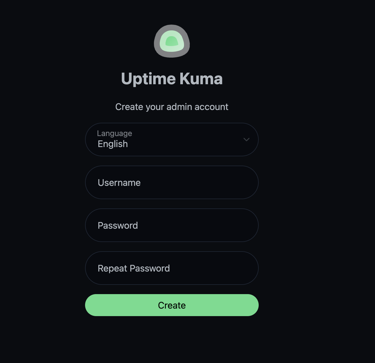 uptime kuma setup page